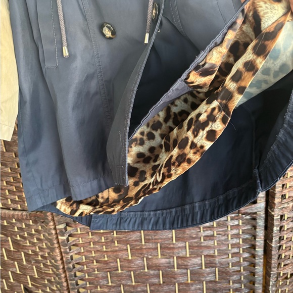 Laundry By Shelli Segal Navy & Tan Colorblock Trench Coat Leopard Lining Small - Picture 13 of 14
